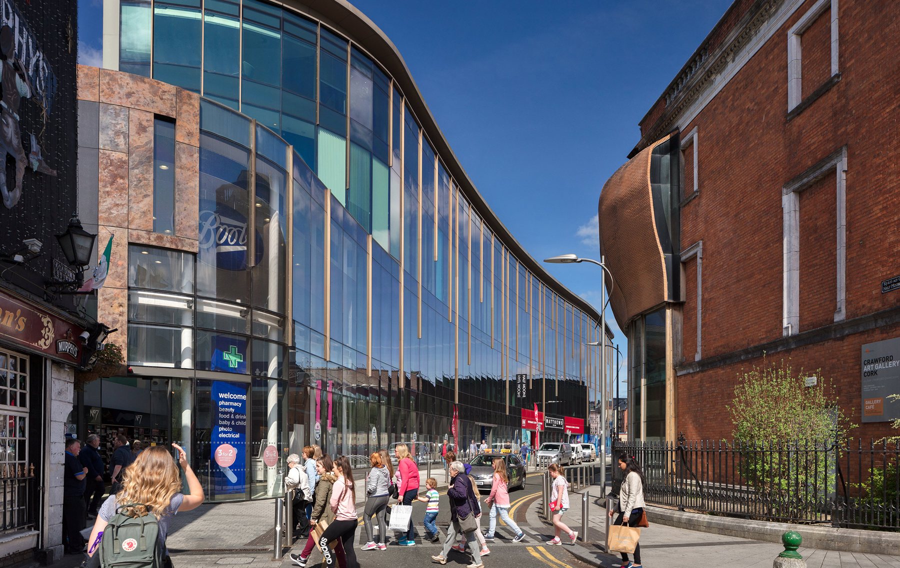Half Moon Street, Cork: the curved glazed elevation from the street