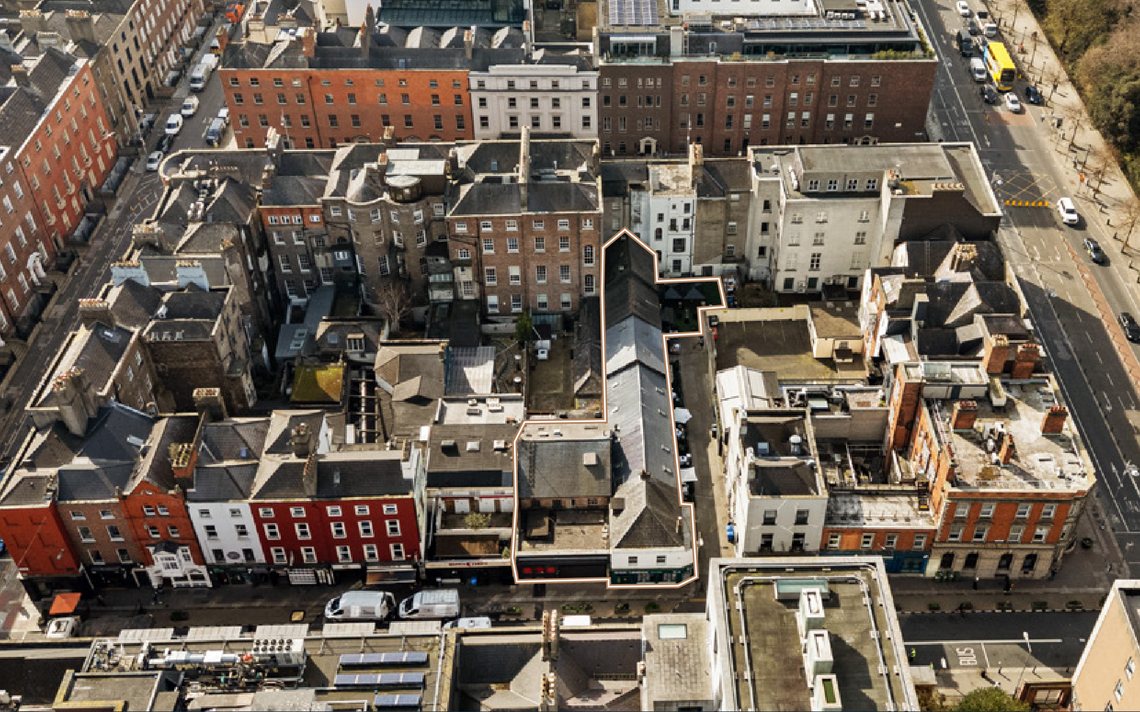 The Merrion Collection, Merrion Row, Dublin 2, from the air, the holding outlined