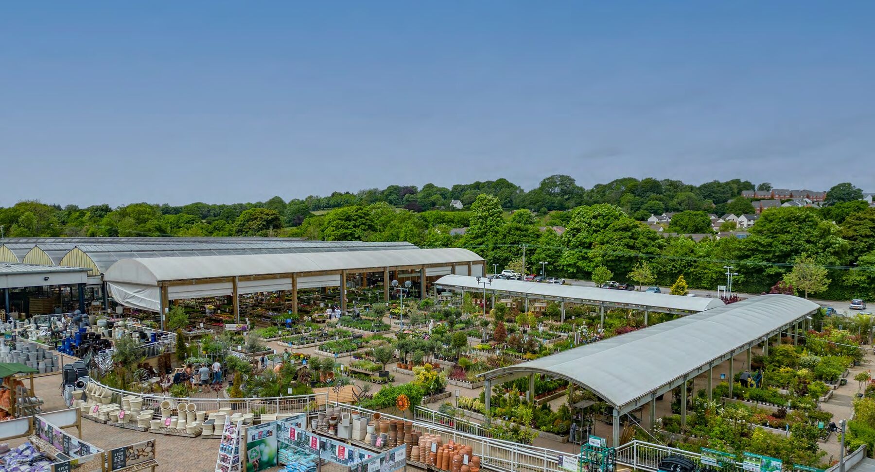 Endsleigh, Gloucestershire: aerial view of the garden centre and its glasshouses