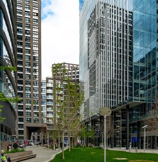 Goodman's Fields, London: the plaza with retail at the base of the towers
